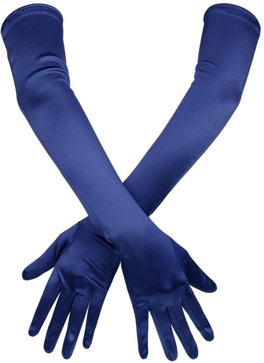 Lange Satijnen Handschoenen voor Vrouwen - Elegante Donkerblauwe Opera Handschoenen