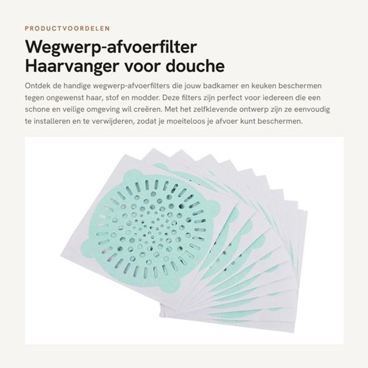 Afvoerfilter 10 Stuks - Wegwerp - Zelfklevend - Doucheafvoerdeksel - Haarvanger - Fleece Materiaal - Diameter 10 cm
