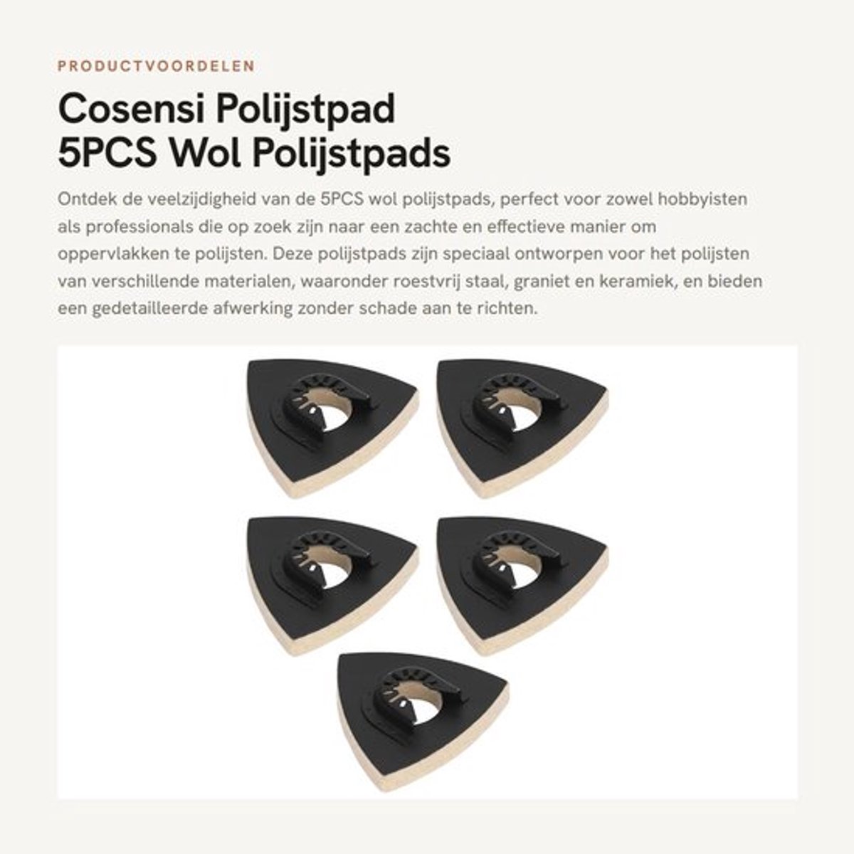 Polijstpad - 5 Stuks - Driehoekig Ontwerp - Geschikt voor Roestvrij Staal/Graniet/Ceramiek - Stalen Basis - Zachte Polijstervaring - Polijstschijf