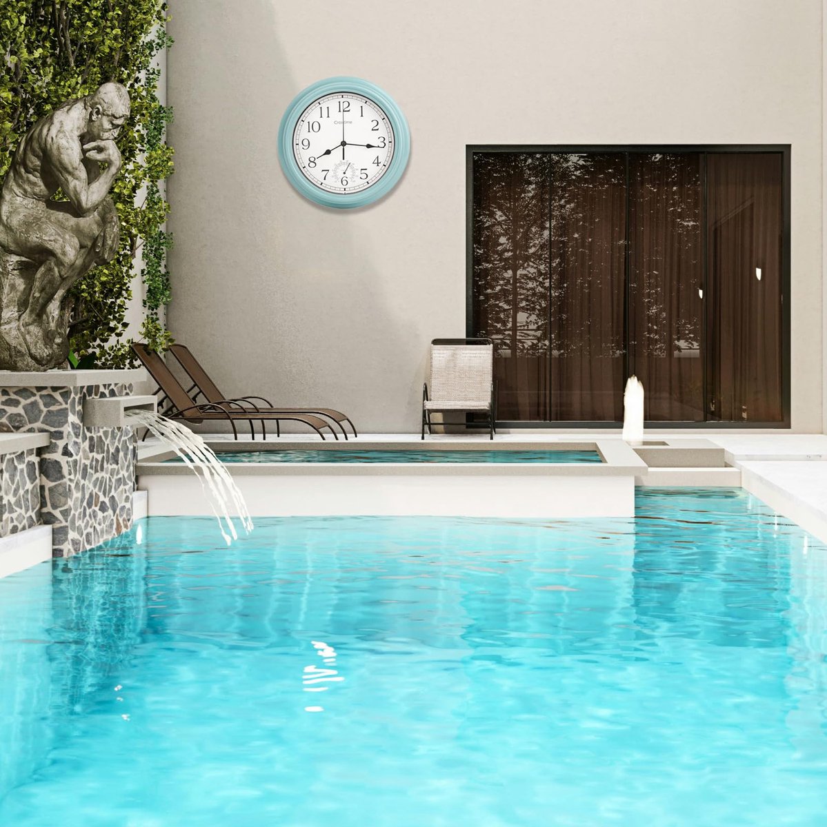SnelShoppen - Crosstime Outdoorklok 30,5 cm Waterdicht met Thermometer - Vintage Wandklok voor Binnen en Buiten, Tuin, Terras, Zwembad, Badkamer, Groe