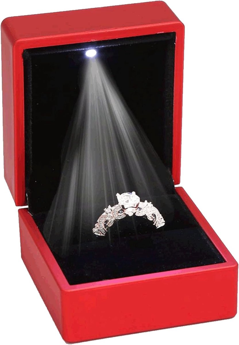 SnelShoppen - Ringbox met LED - Rood - Trouwringen - Verlovingsring - Huwelijksaanzoek - Sieraden Geschenkdoos - Luxe Design - Perfect voor Speciale G