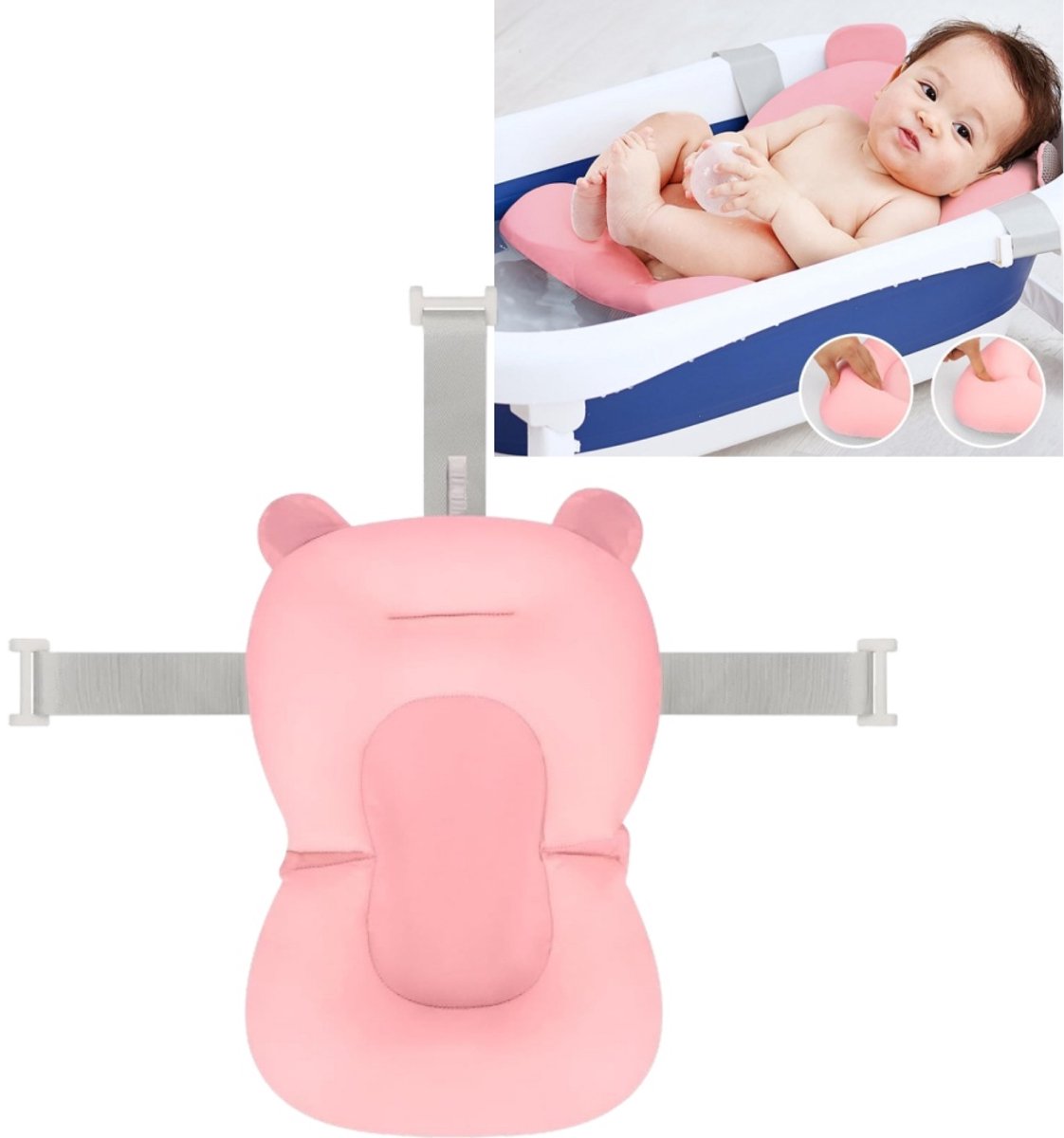 1 stuk - Babybadje steunnetje - Driepunts antislip verstelbaar - Badzitje - Babybadstandaard - 43*32 cm - Voor pasgeborenen van 0-12 maanden - Roze