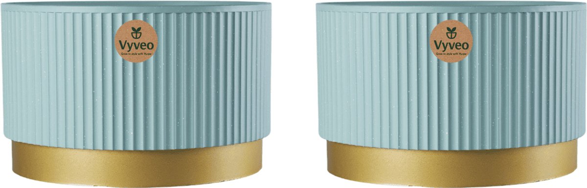 Vyveo - Bloempot Aro - Set van 2 - 35x22 - Mintgroen - Bloempot voor binnen en buiten - Lichtgewicht - Breukbestendig - Vorstbestendig - UV-bestendig