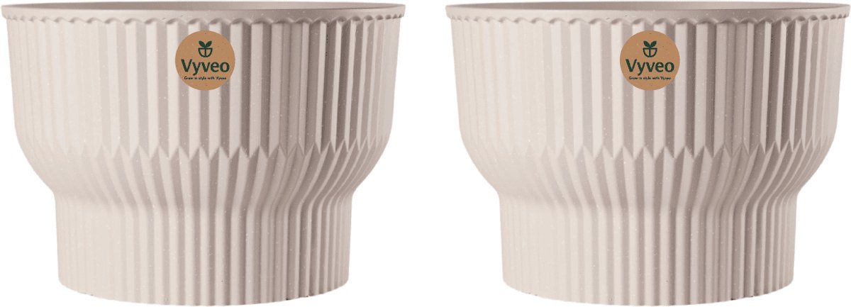 Vyveo - Bloempot Norma - Set van 2 - 35x24 - Beige - Bloempot voor binnen en buiten - Lichtgewicht - Breukbestendig - Vorstbestendig - UV-bestendig