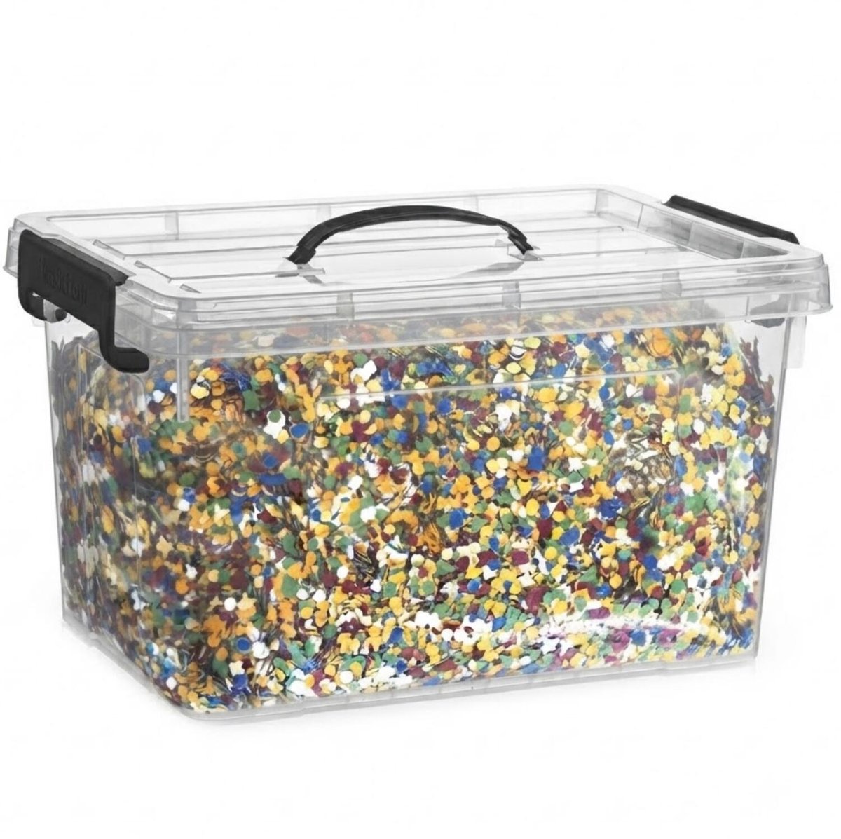 Boland Confetti in kunststof opslagbox - 2 kilo - multicolor snippers - papier - rondjes - versiering