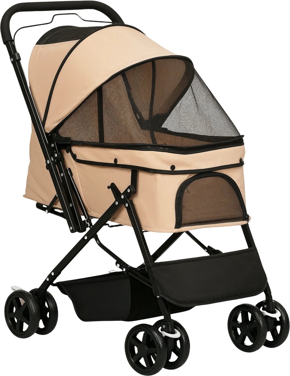 Hondenbuggy – Wandelwagen voor Kleine Honden & Katten van Oxford Stof – Lichtbruin