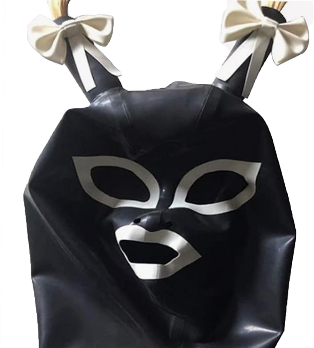 SnelShoppen - Zwart Latex Masker met Pruik en Rits, Handgemaakte Latex Kap voor Cosplay, Feest, Halloween, Maat S