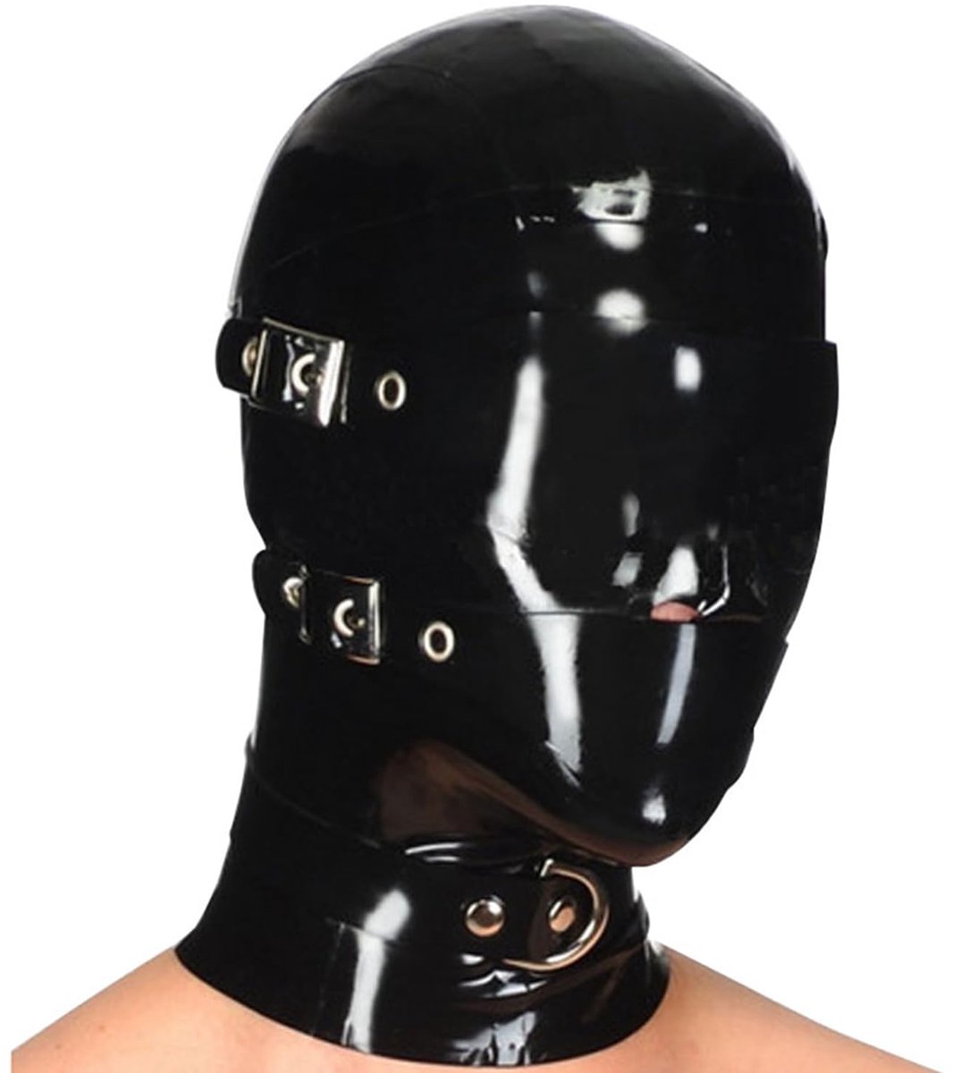 Thijox - Zwarte Rubberen Latex Kapmasker met Verwijderbare Oog- en Mondopeningen, Unisex Cosplay Masker voor Feest, Nachtclub en Verkleden, Hoogwaardi
