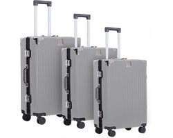FLY & BYE FLY&BYE Kofferset Axis Aluminium S/M/L - 3 Delig - Complete Set - 37 Handbagage + 67 en 94L Ruimbagage - Cijferslot - Zilver