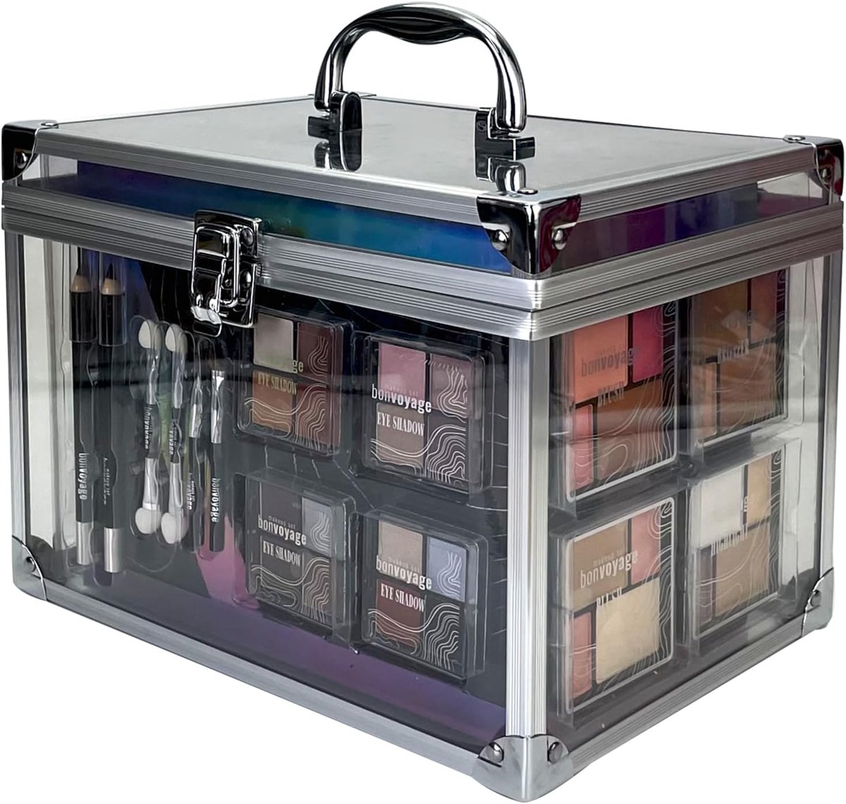 SnelShoppen - Colour Delights Make-up Set met Lipstick, Oogschaduw, Blush, Manicure- en Pedicureset in Transparante Koffer voor Feest, Dagelijks Gebru