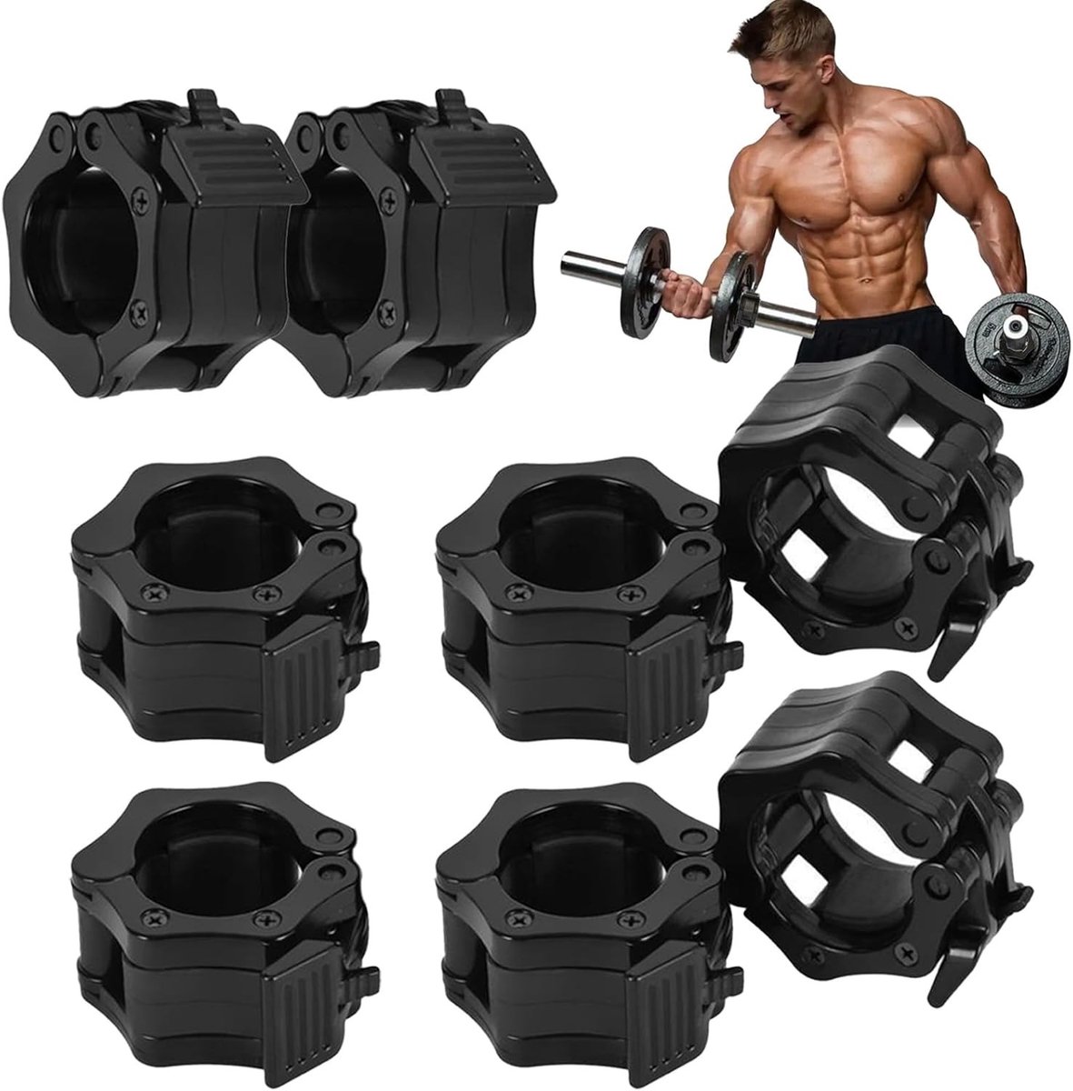 Set van 8 Dumbbell Clips voor 30 mm Halterstangen - Snelle Bevestiging voor Gewichtheffen, Training en Fitness Accessoires in Zwart