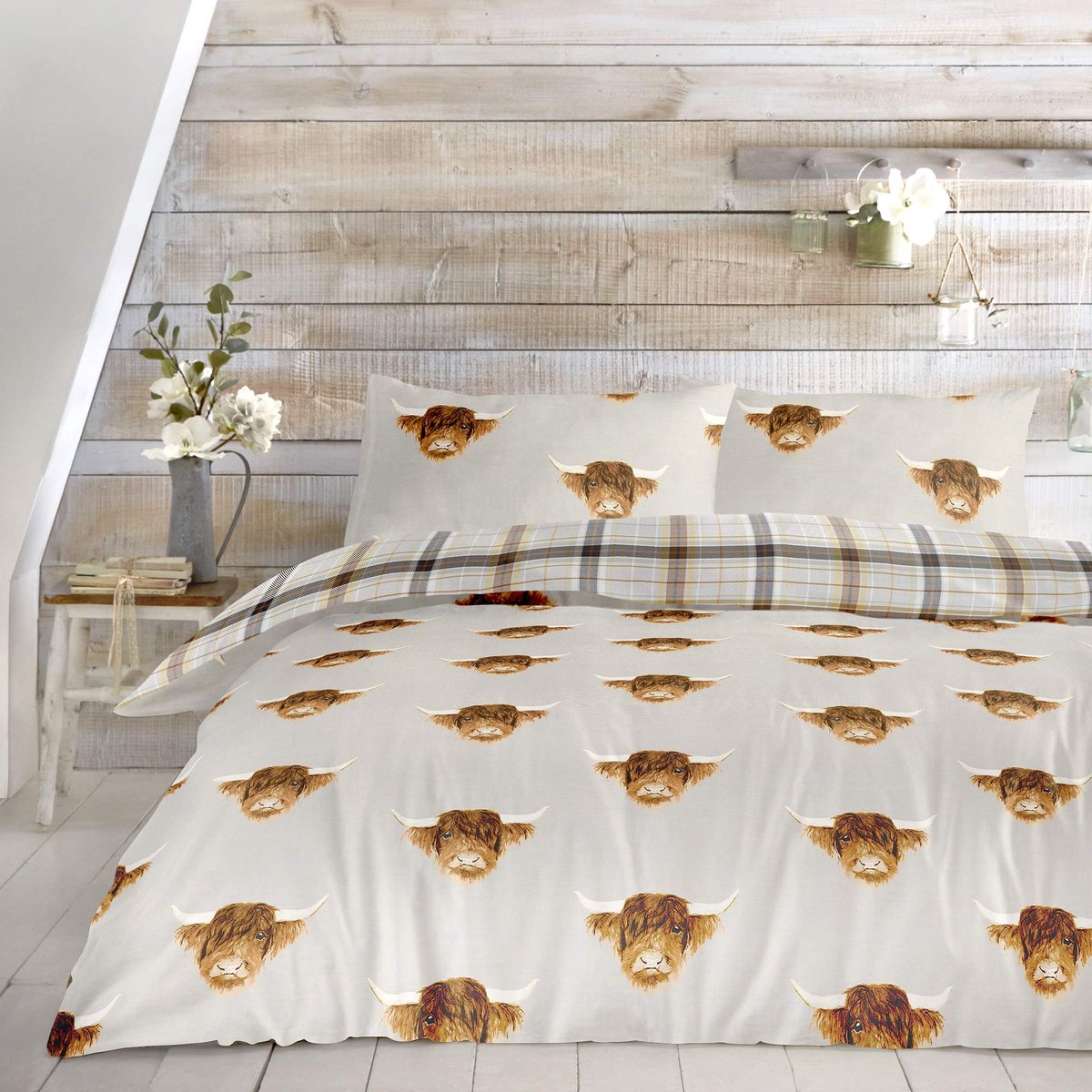 SnelShoppen - Beddengoedset Highland Cow Super King, Onderhoudsvriendelijk Polykatoen, Oker Geel, Ideaal voor Slaapkamer, Kinderen en Feestdagen