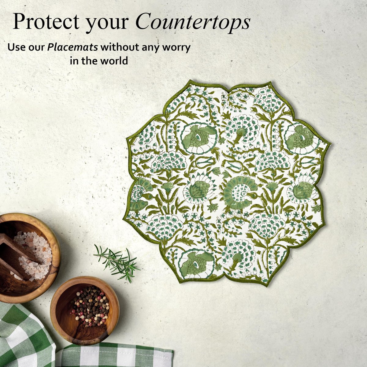 SnelShoppen - Katoenen Placemats Set van 4 - Handgemaakte Dubbellaags Bloem Geschulpte Tafelmatten - Machine Wasbaar - 38 x 38 cm - Perfect voor Lente