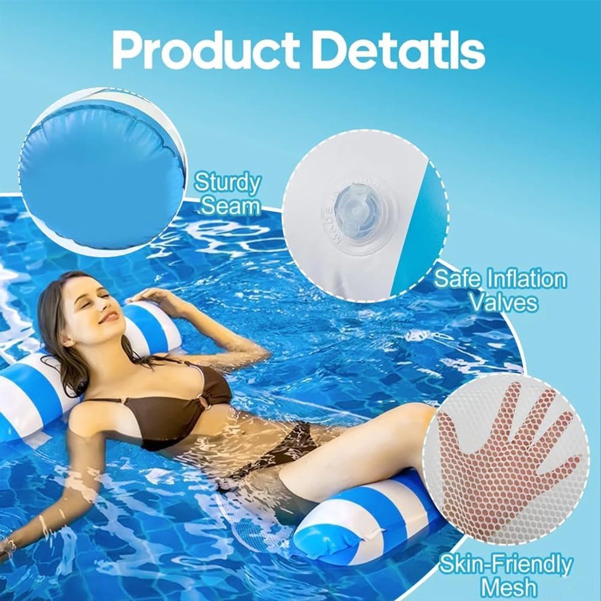 SnelShoppen - 2 stuks opblaasbare waterhangmat, luchtbed voor volwassenen, opvouwbare zwemband, ideaal voor zwembad en strand, comfortabel en kleurrij