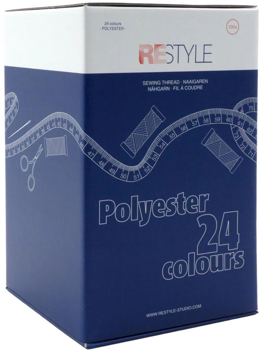 ReStyle Display met 24 kleuren Polyester allesnaaigaren 200 mtr dikte 100