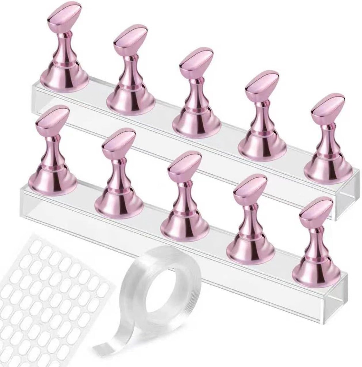 Nagelstandaard display met 14 stuks, magnetische nageloefenhouder voor professioneel nagelontwerp en schilderen, inclusief dubbelzijdige tape