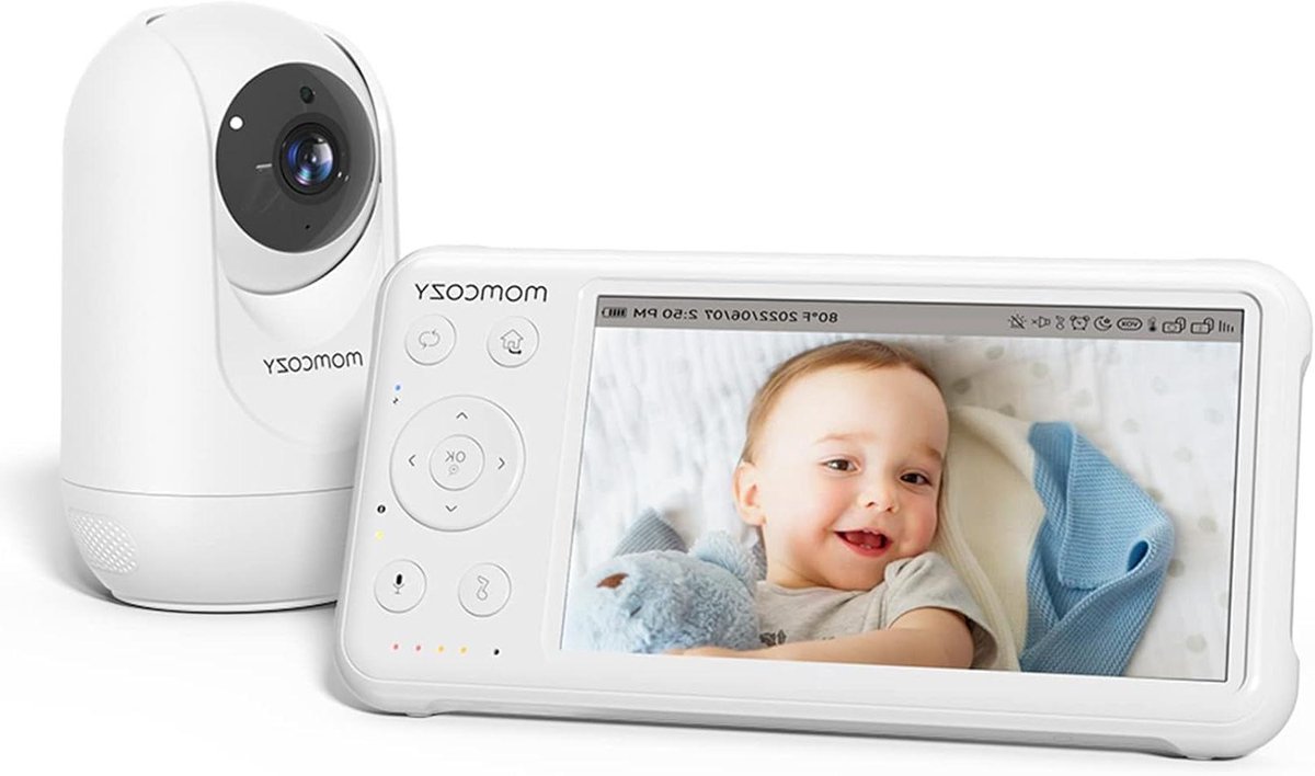 Babyfoon Met Camera - Videobabyfoon Monitor - Baby Bewaken - Geen Wifi Nodig - 5 Inch HD Scherm - Wit