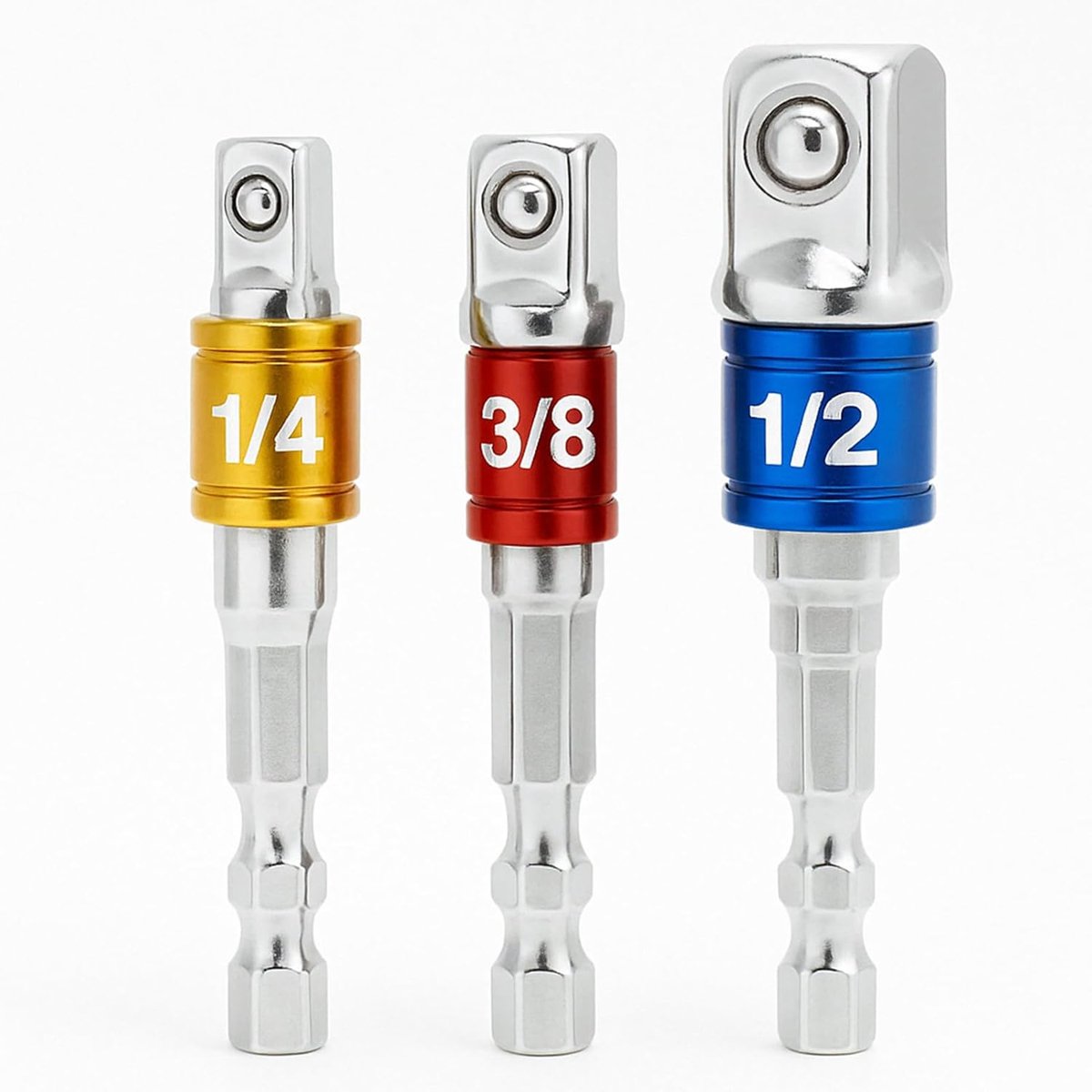 SnelShoppen - Pack van 3 Steeksleutels 1/4 Inch, 3/8 Inch & 1/2 Inch - Professionele Adapter voor Boormachines en Schroevendraaiers - Robuust en Veelz