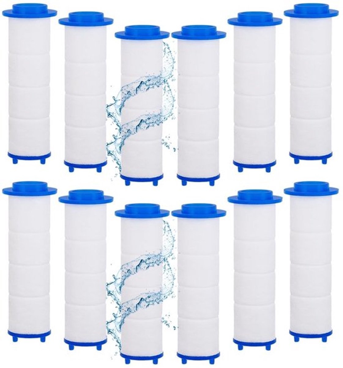 Douchekopfilter 12 Stuks - Vervangingspatronen - PP Katoen - Geschikt voor Hydro Douche - Hard Water Verzachten - 70 mm Lang - Douchefilter