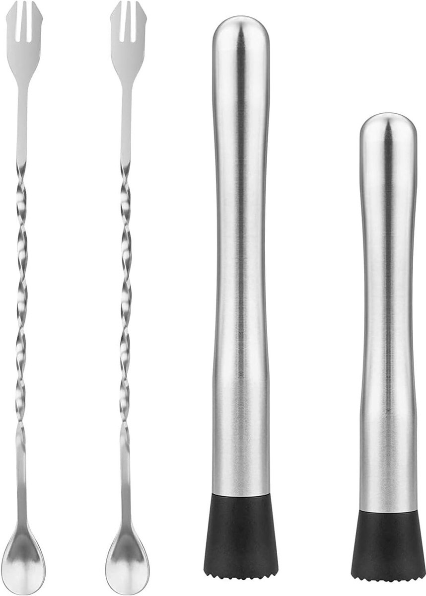 Cocktail Muddler Set met 2 Mixing Spoons - RVS Bar Tool voor Mojito's, Milk Tea en Fruitdranken