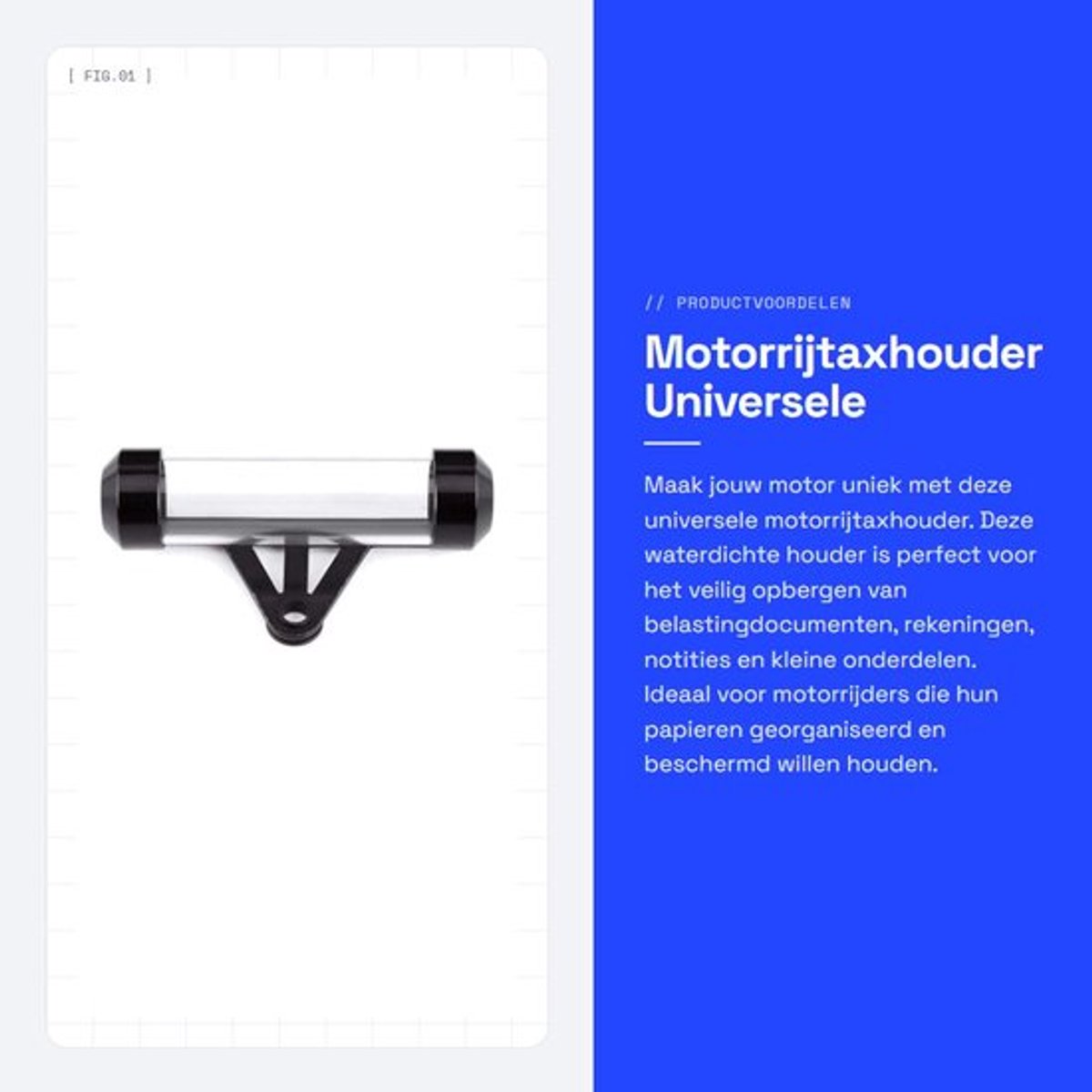 Belastingplaat Houder Waterdicht - Universele Tube Houder - Aluminium Beugel - Zwart - Afmetingen 11 x 2,5 cm - Geschikt voor de meeste motorfietsen - Motorfiets Belastingplaat