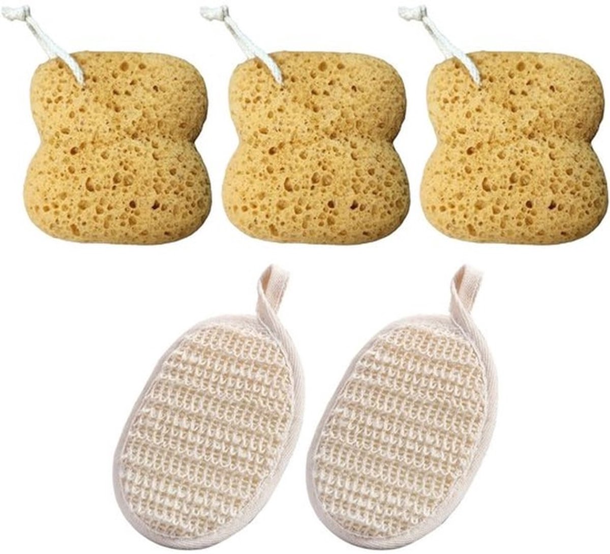 Badkamerspons 3 Stuks - Katoenen/Linnen Badhanddoeken - Groentespons - Badkameraccessoires - Zacht/Comfortabel - 135x125x60 mm - Badschuim