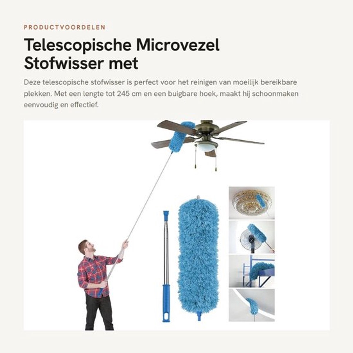 Telescopische Microvezel Stofwisser met Buigbare Hoekbezem