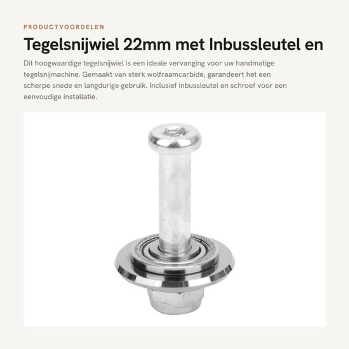 Tegelsnijwiel 22×6 mm - Vervangingssnijwieltje - Hardmetalen Keramische Snijder - Inclusief Inbussleutel - Voor Handmatige Tegelsnijmachine - Schokbestendig - Snijwiel