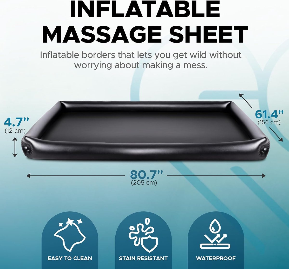 SnelShoppen - Nuru Opblaasbare Massagestoel met Zijkanten, Zwart, Duurzaam Waterdicht PVC, 205 x 156 x 12 cm, Bescherming tegen Olie, Water en Silicon