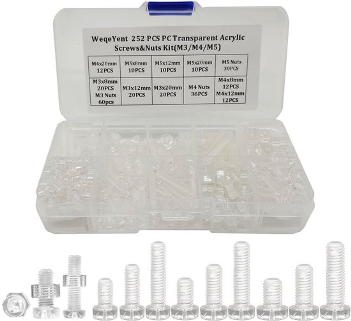 Plastic Schroeven - Transparante Acryl Bouten - 252 stuks - M3 M4 M5 - Perfect voor Decoratie - Voor Elektronica
