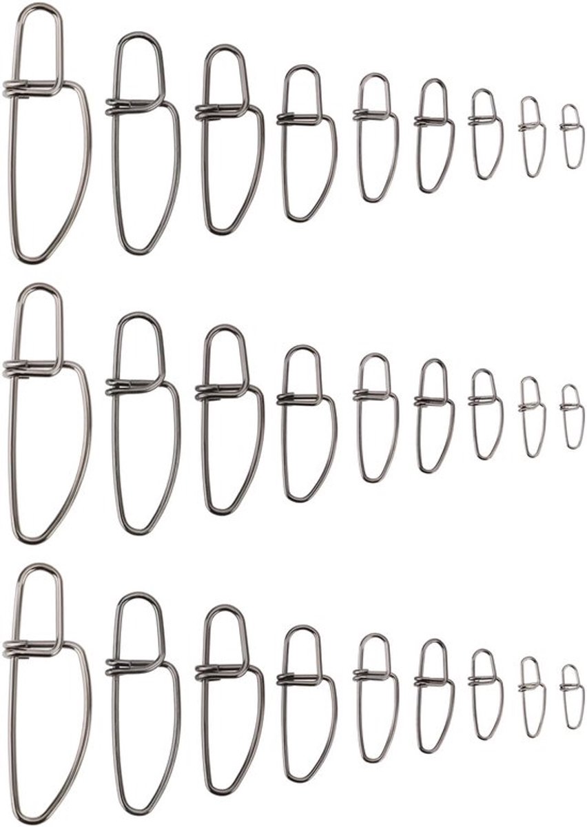 Vissnaps 180 Stuks - Roestvrij Staal - Dubbele Gesp - Corrosiebestendig - Voor Zeevissen/Z zoetwatervissen - 9 Lengtes (11,6mm-47,5mm) - Visclips