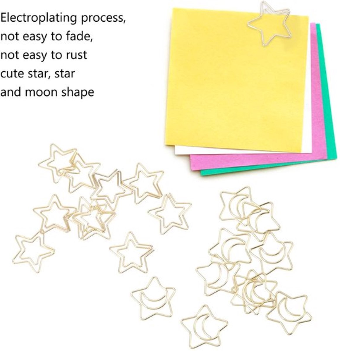 Paperclips Gouden Ster/Maan - 100 Stuks - Lichtgewicht - Antislip - Metaal - Unieke Vorm - Documentclips