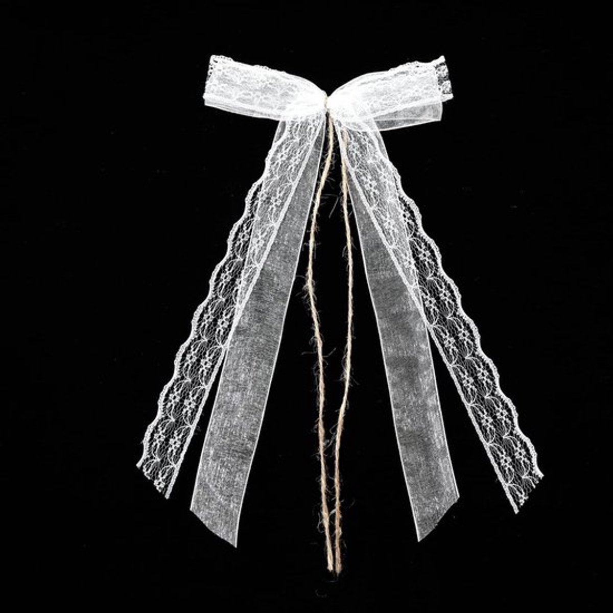 Autostrikken 10 stuks - Henneptouw/Organza Kant - Bruiloftsdecoratie - Cadeauverpakking - Do It Yourself - Afmetingen 14 x 25 cm - Decoratiestrikken