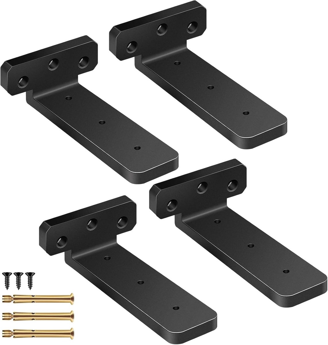 Stevige 200mm Wandbeugels voor Planken - 4 Stuks Zwart, Ideaal voor Drijvende Planken en Ondersteuning van Zware Lasten