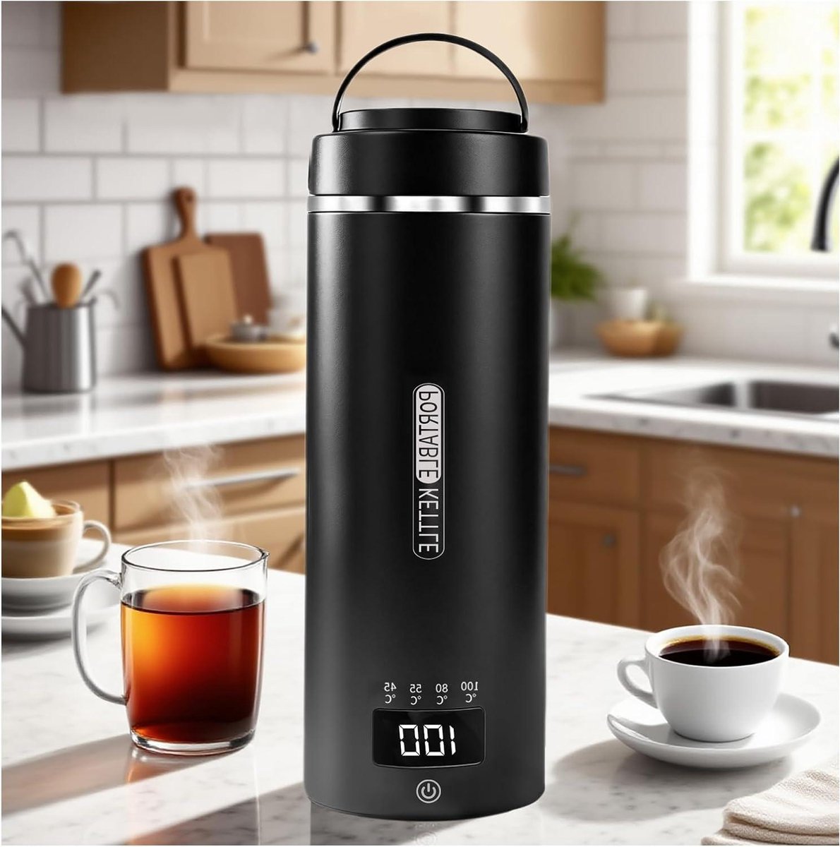Waterkoker - Mini waterkoker - Reizen en kantoor - Vier temperatuurinstellingen - 450 ml - Zwart