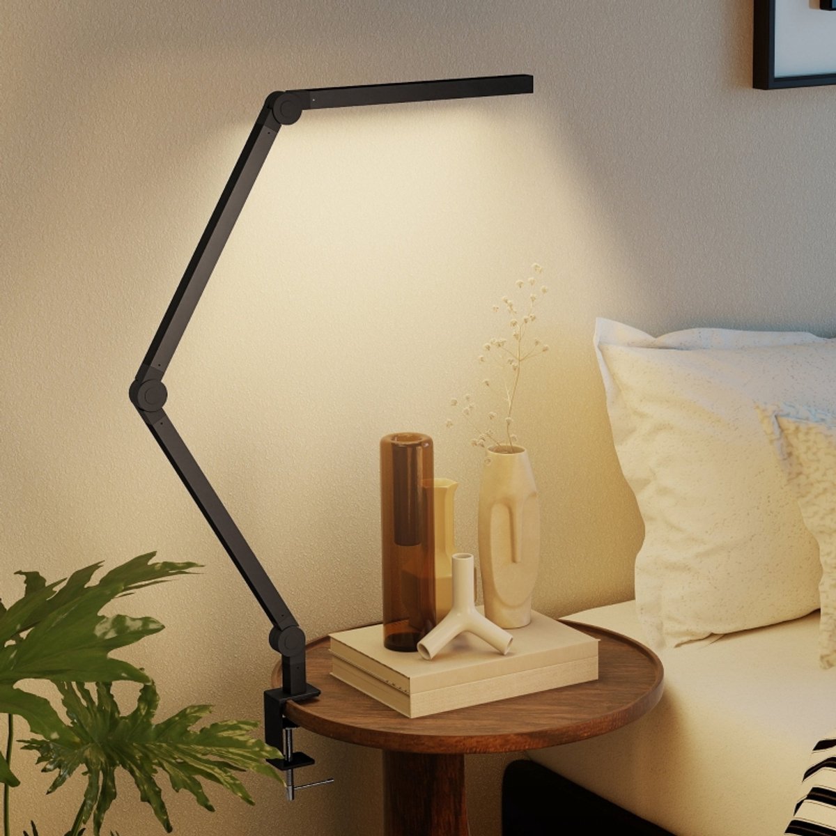 MODENUIT Klemlamp – Dimbaar en Instelbare Kleurtemperatuur – 121,5 cm – Aluminium – Zwart – Bureauverlichting
