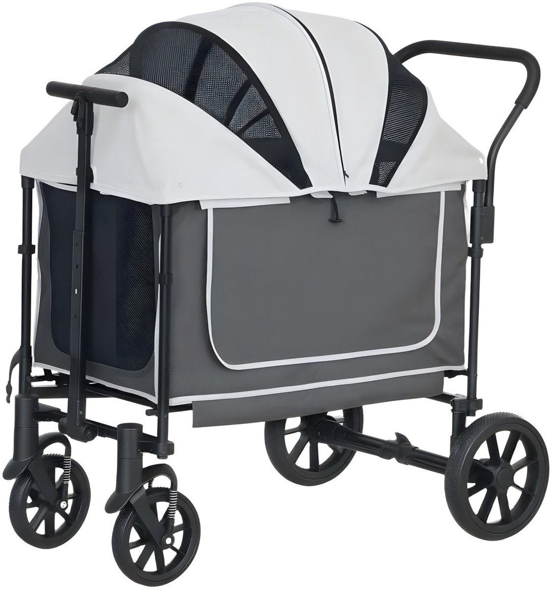 2-in-1 Hondenbuggy & Handkar – Opvouwbare Dierenwagen voor Honden & Katten tot 30 kg – Donkergrijs