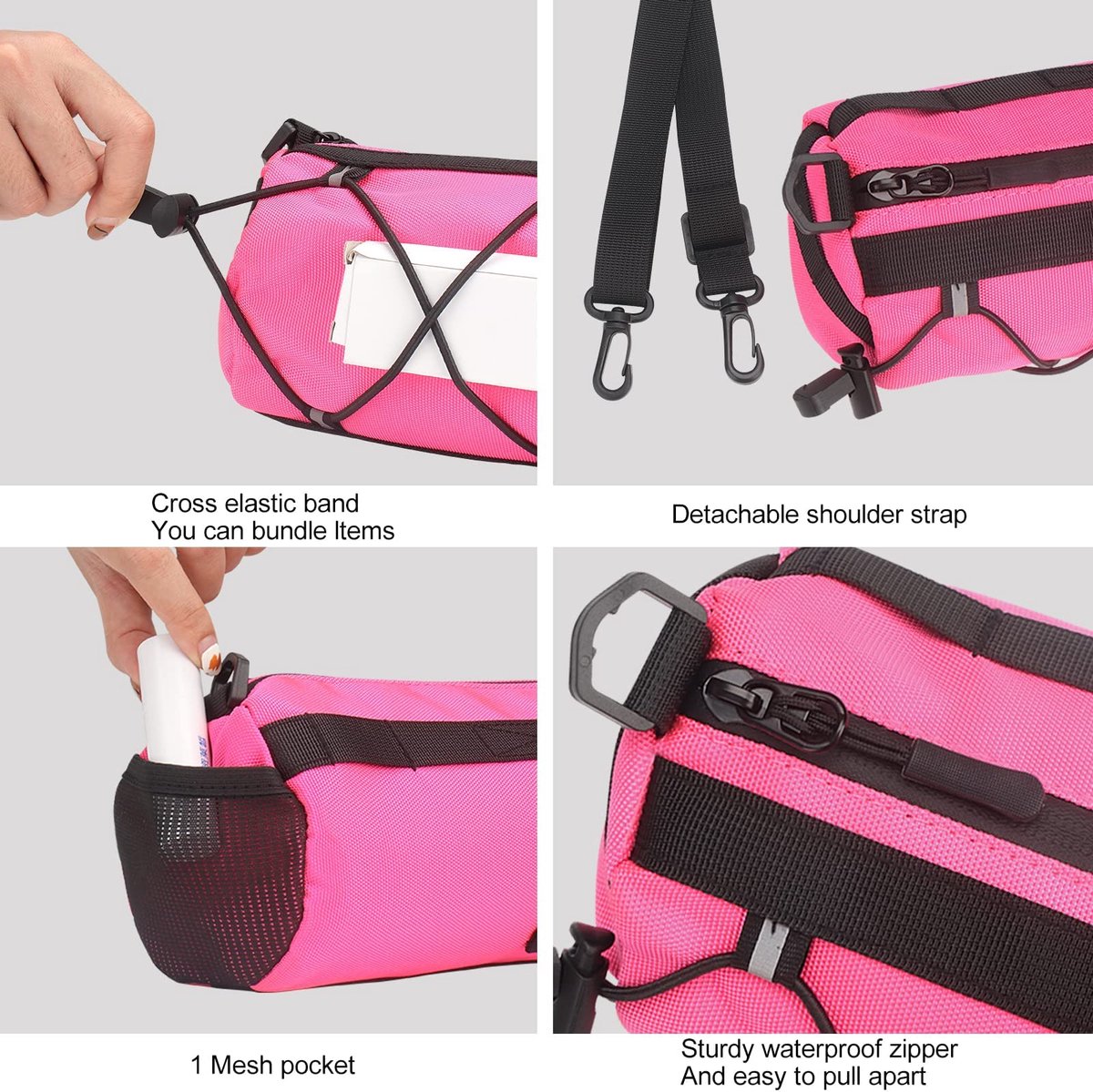 SnelShoppen - Fietsstuurtas Met Schouderriem, Frametas Voor Voorzijde, Roltas, Opbergtas Voor Mountainbike, Racefiets - Roze Fietsaccessoires voor Avo