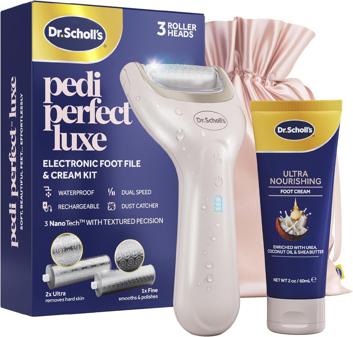 SnelShoppen - Luxe Elektrische Voetvijl & Ultra Voedende Crème Pedicure Kit - Verwijdert Harde Huid voor Zachte Gladde Voeten - Waterdicht, Oplaadbaar