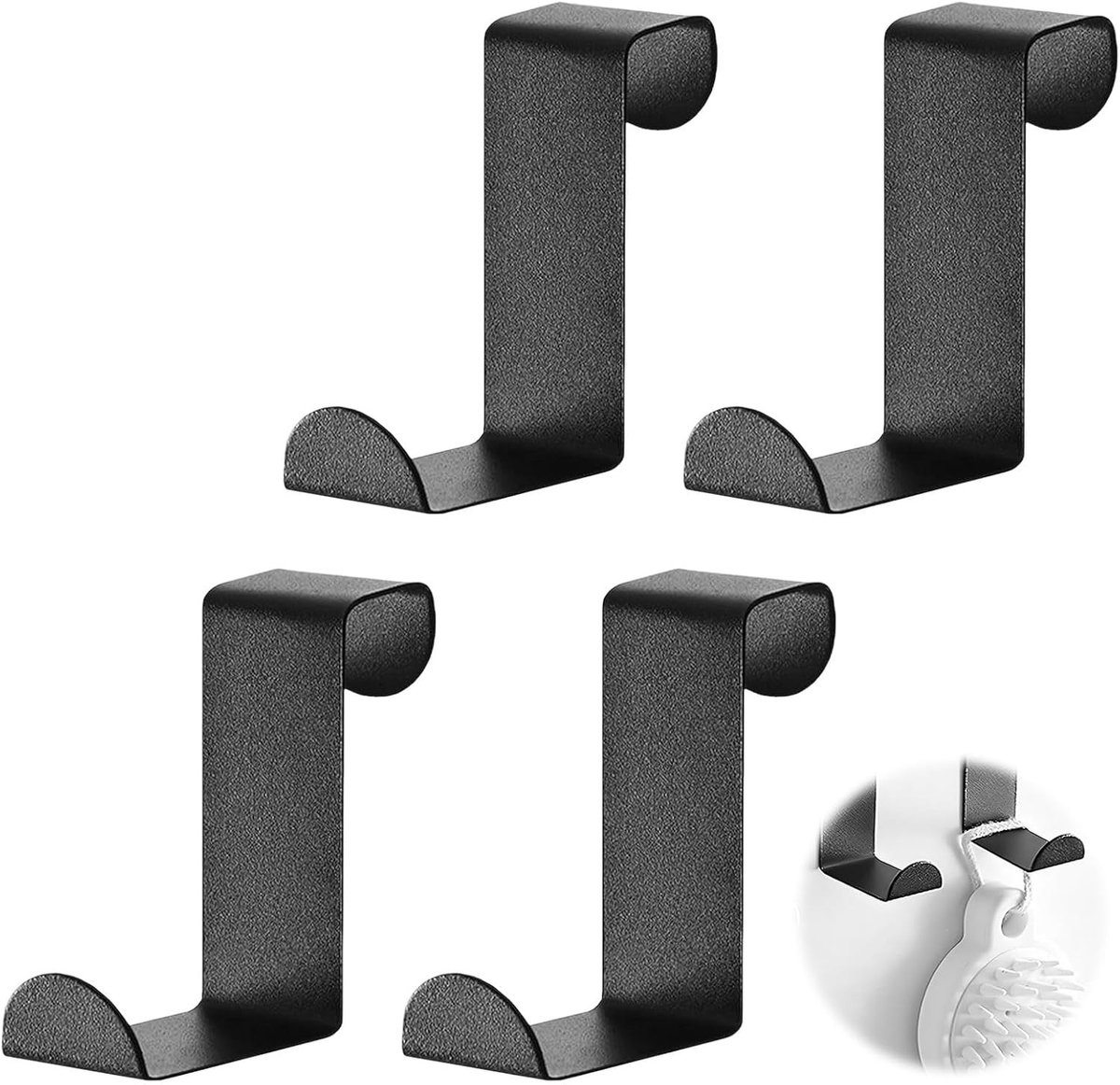 Set van 4 omkeerbare deurhaken van roestvrij staal, mat zwart, voor keuken, badkamer en kantoor, zonder boren, Z-vormige haken, wandhaken en multifunctionele haken