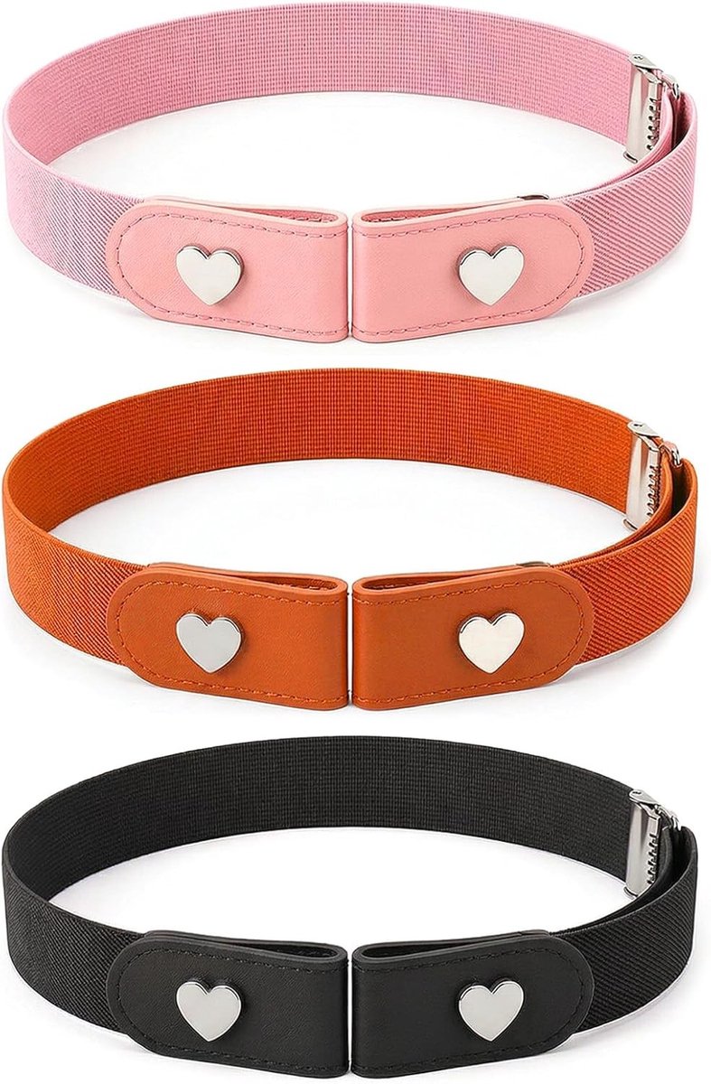 3 Stuks Geen Gesp Riemen voor Vrouwen - Elastische Stretch Riemen voor Jeans, Jurken en Rokken - Onzichtbare Comfortabele Gesploze Riemen voor Reizen