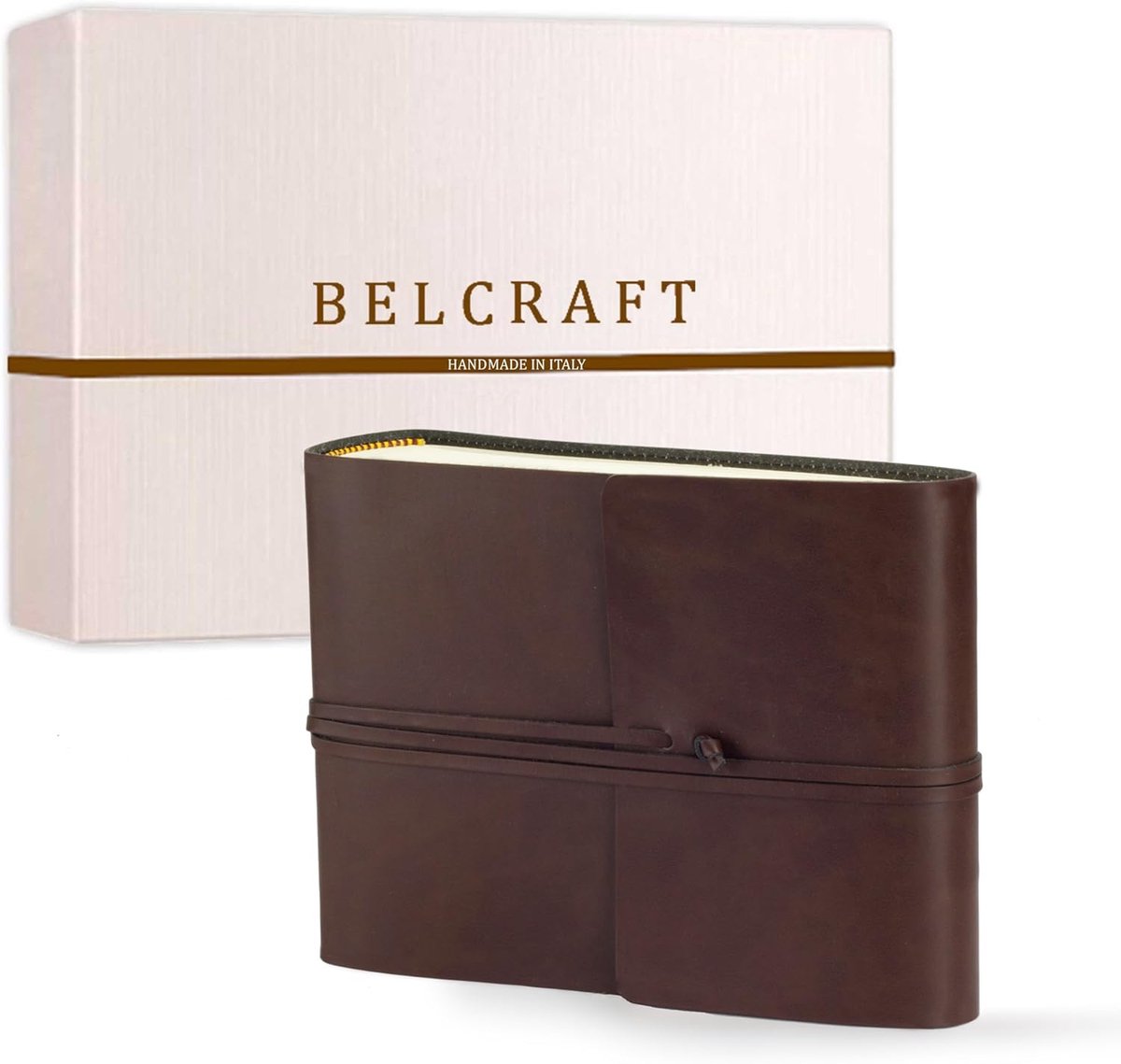SnelShoppen - Vietri Fotoalbum A5 van Gerecycled Leer, Handgemaakt in Italiaanse Stijl, Bruin met Geschenkdoos, 16 x 21 cm voor Feestjes, Herinneringe