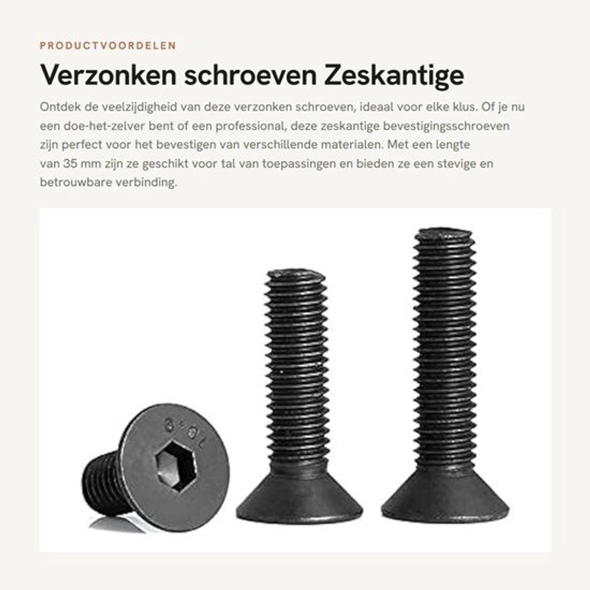 Verzonken Schroeven 20 Stuks - Zeskantige Bevestigingsschroeven - Platte Kop - M6 x 35 mm - Schroeflengte 35 mm - Kleur Zwart