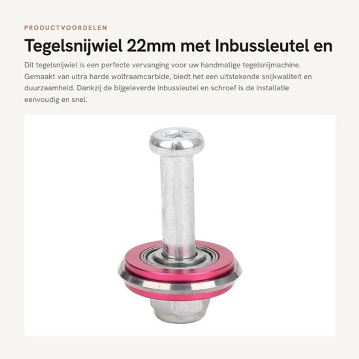 Tegelsnijwiel 22 mm - Vervanging voor Tegelsnijder - Ultra Harde Wolfraamcarbide - Inclusief Inbussleutel - Hoge Slijtvastheid - Voor Hard Geglazuurde Tegels