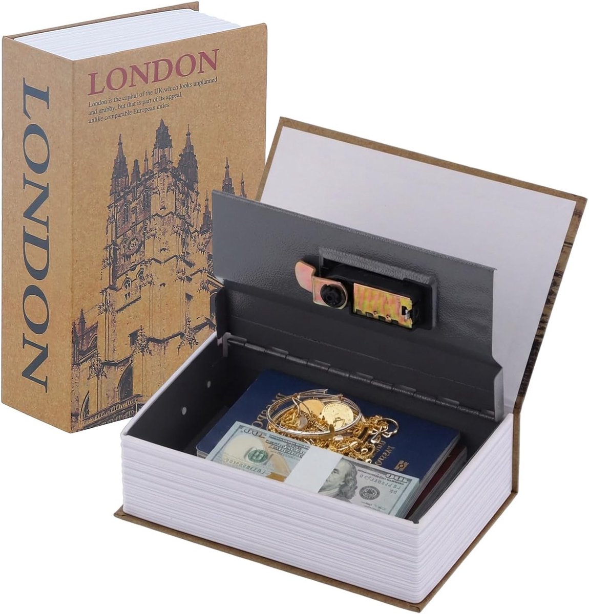 SnelShoppen - Boek Kluis met Combinatieslot - Discrete Versteekte Opbergbox voor Geld en Sieraden - Stalen Veiligheidsslot - 18 x 11.7 x 5.5 cm