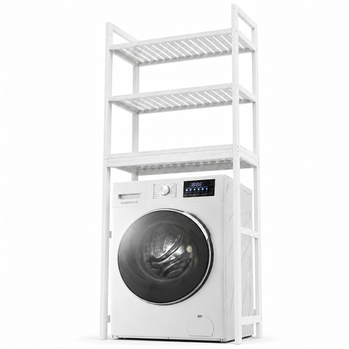 SnelShoppen - Wasmachinerek Bamboe - Rek boven Wasmachine - Toiletrek Hout - Duurzaam, Ruimtebesparend, Modern Ontwerp, Multifunctioneel voor Badkamer