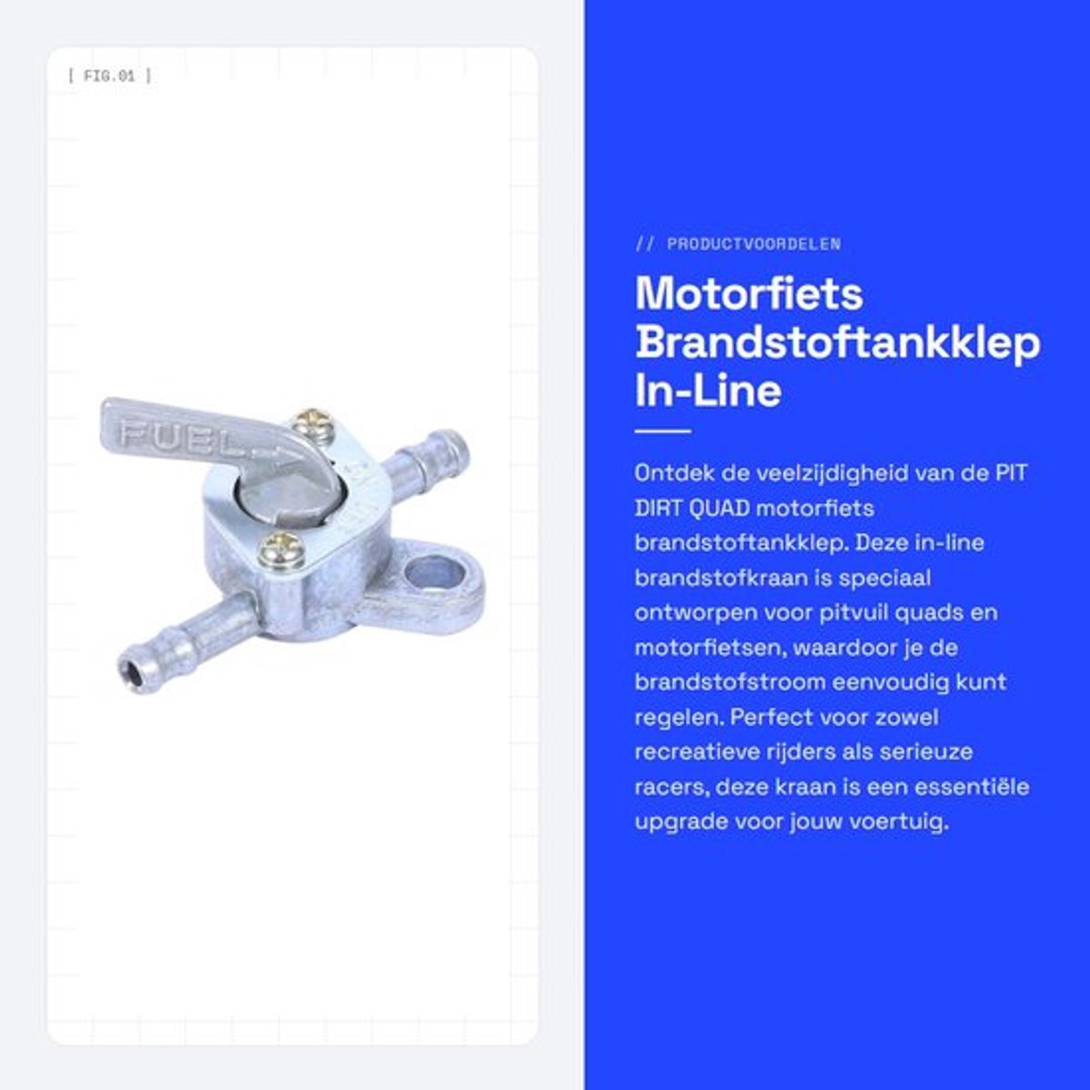 Brandstoftankklep In-line - Brandstofkraan - Motorfiets - Quad - 90cc/110cc/120cc/125cc/140cc - Lengte 55 mm