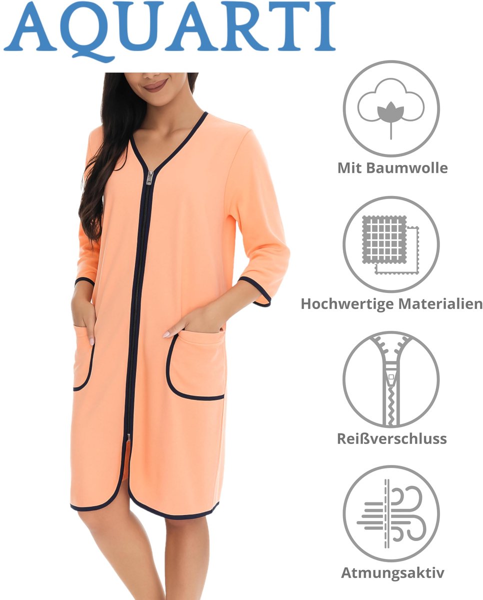 SnelShoppen - Dames Badjas Kamerjas met Rits 3/4 Mouwen Lichte Abrikoos 3XL - Luxe Soft Touch Badjassen voor Thuis, Wellness en Ontspanning