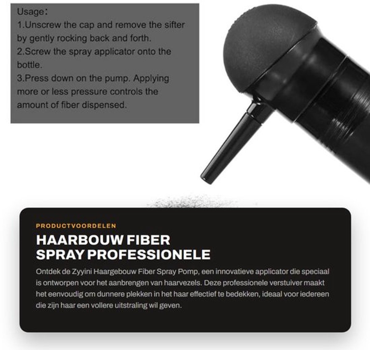 Haarvezel Applicator Professionele Spuit - Poeder Spray Fles - Verstuiver voor Haarverdikking - Precisie Toepassing - Zwart - Lichtgewicht ABS - Haarverdikkingsspray