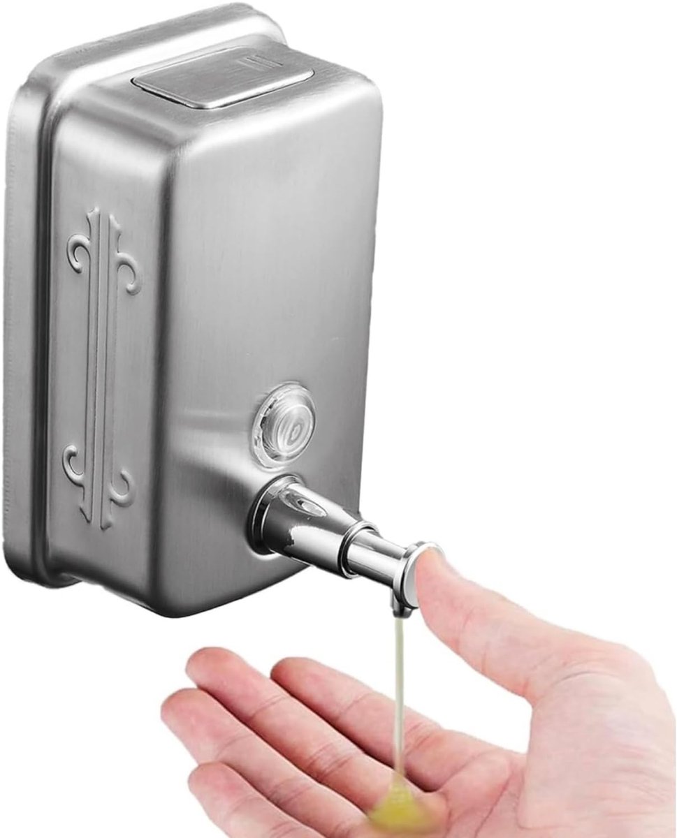 SnelShoppen - Wandmontage Zeepdispenser RVS Handpomp 500ml Leakproof Minimalistisch voor Badkamer Restaurant, Roestvrij Staal, Silver